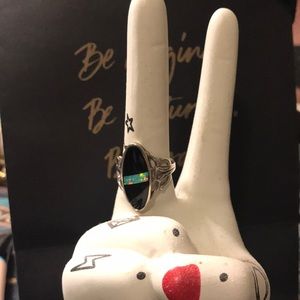 Vintage onyx and opal sterling ring!